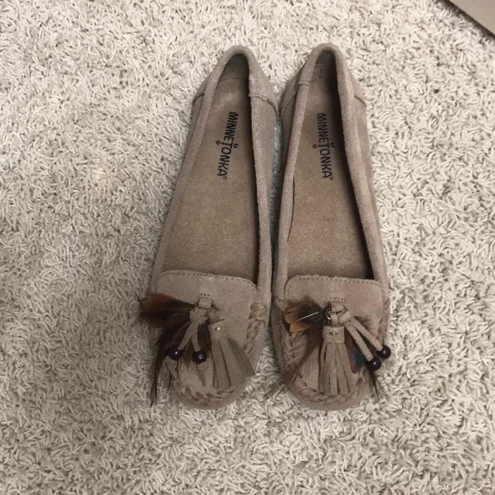 tan suede Moccasin slippers
